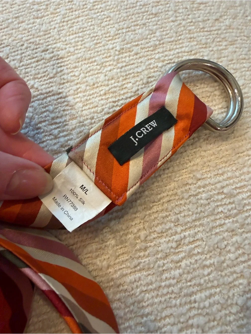 J, Crew Striped Silk Tie-Belt in Orange, Pink & Olive - Women's Accessory silk
